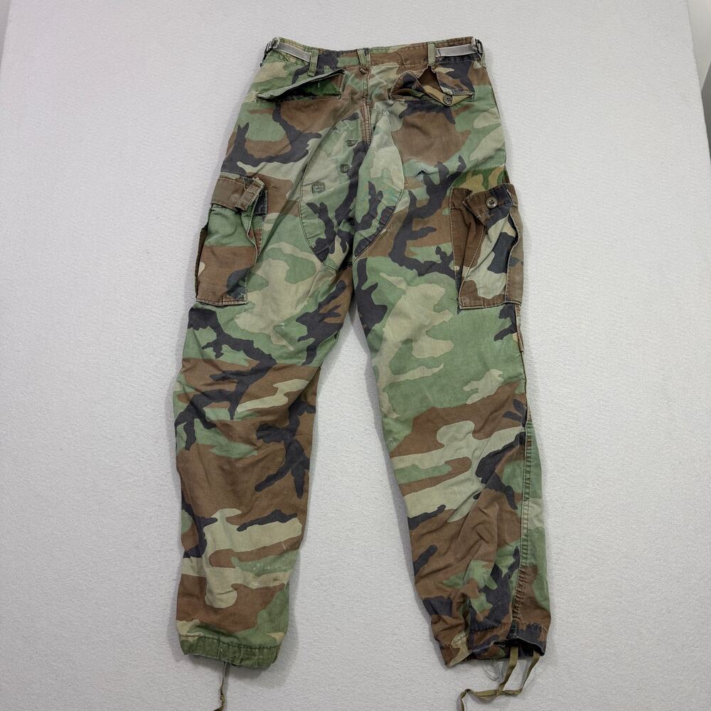 Vintage Camo Cargo Pants Small Adjustable Army Military Woodland Distressed 90s - Picture 12 of 16